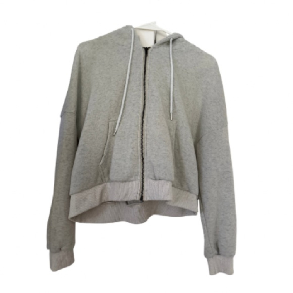 SHEIN Light Grey Cropped Zip Up Hoodie - Size L